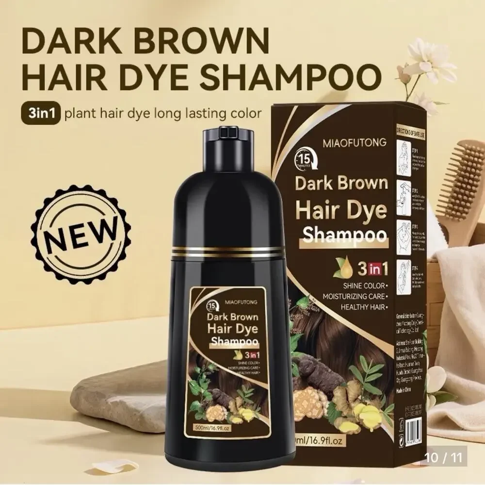 MIAOFUTONG Dark Brown Hair Dye Shampoo 3-in-1, 500ml/16.9 fl oz